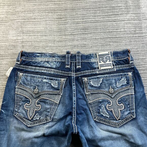 NEW Rock Revival Jeans Mens 44x33 Blue Denim Pants Neilly Alternative Straight